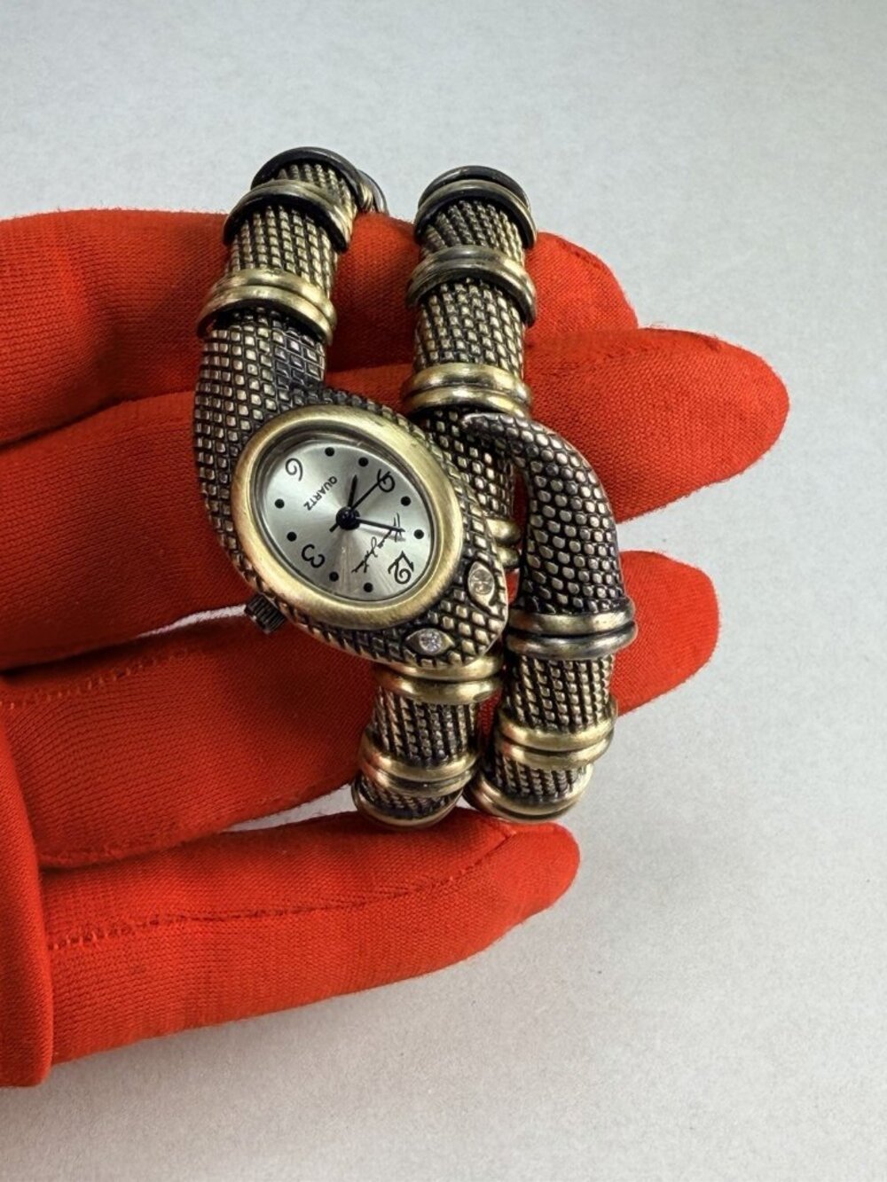 Kenneth Jay Lane Women’s Snake Wrap Wristwatch Bronze Gold Quartz Steel Work